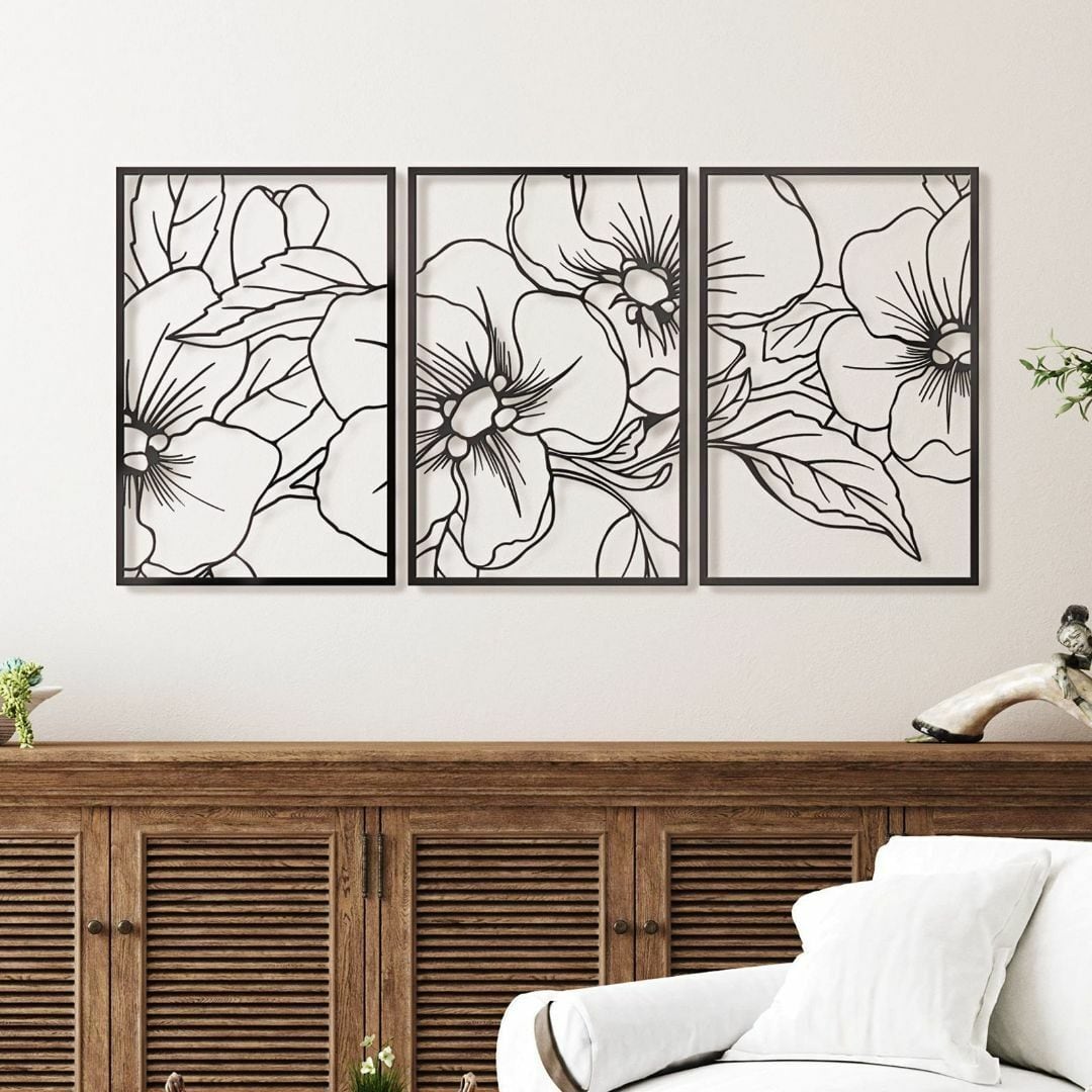 メタルウォールアート 3個セット 花 幾何学ウォールアート ウォールアート メタルウォールアート 3個セット 花 幾何学ウォールアート
