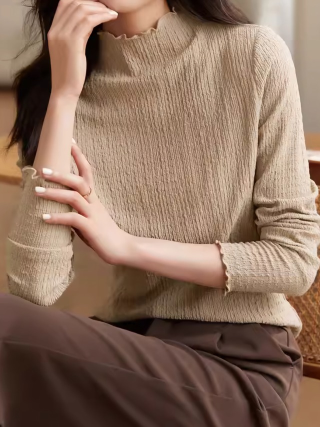 High neck textured long sleeve shirt  L0686