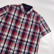 VICTORINOX ビクトリノックス Tailored Fit チェック柄 半袖 シャツ L/レッド ネイビー系 メンズ
