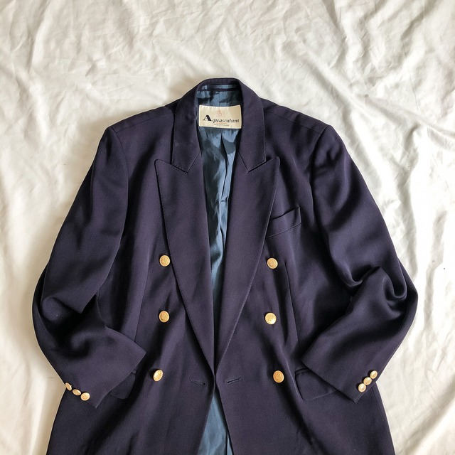 1980's~ "Aquascutum" navy double breasted tailored jacket made in England |  cou cou used select shop