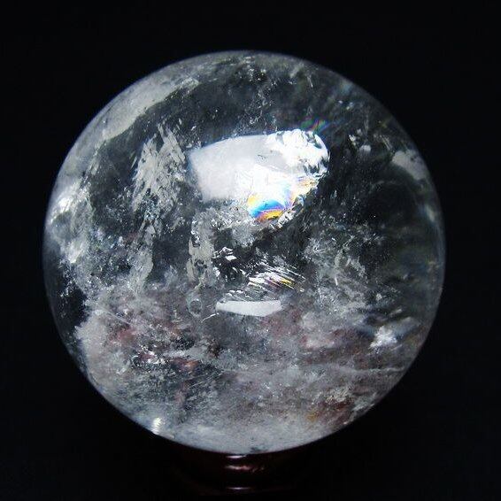 水晶 丸玉 虹入り 53mm スフィア 置物 水晶玉 一点物 151-8779