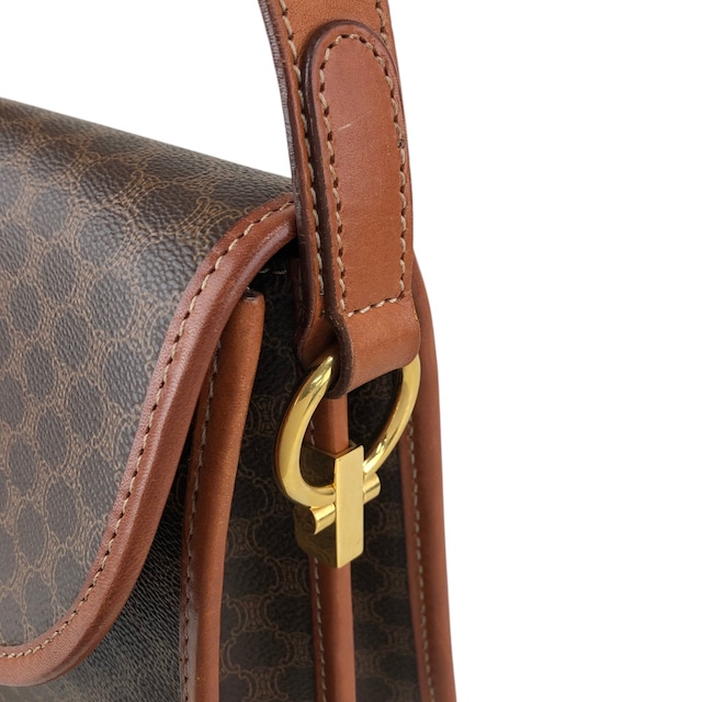 CELINE セリーヌ マカダム ショルダーバッグ ブラウン ガンチーニ PVC vintage ヴィンテージ オールド dkdrvy