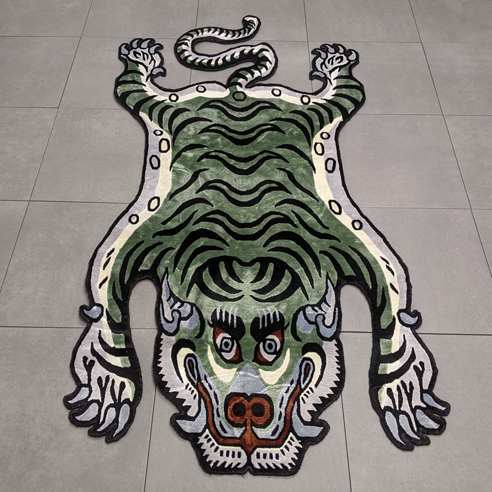Tibetan Tiger Rug (Lサイズ シルク フォレストグリーン 040) チベタン