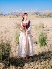 【0187】2sets Lace-up Ribbon Vest Long Sleeve Dress