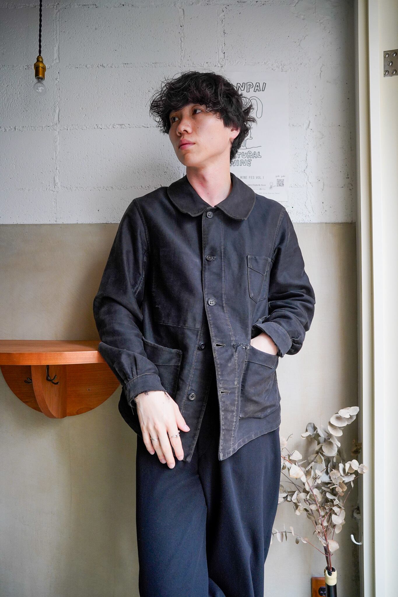 【1930s】Special "Labor, French Antique" French Work Black Moleskin JKT / 6-351