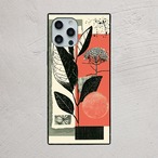 受注生産 iPhoneケース 黒い葉とサーモン紙片のボタニカルコラージュ｜植物モチーフ ZINE008D