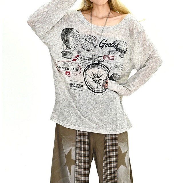 エアバルーンレトロアートルーズフォルムプルオーバー 2col   R01911