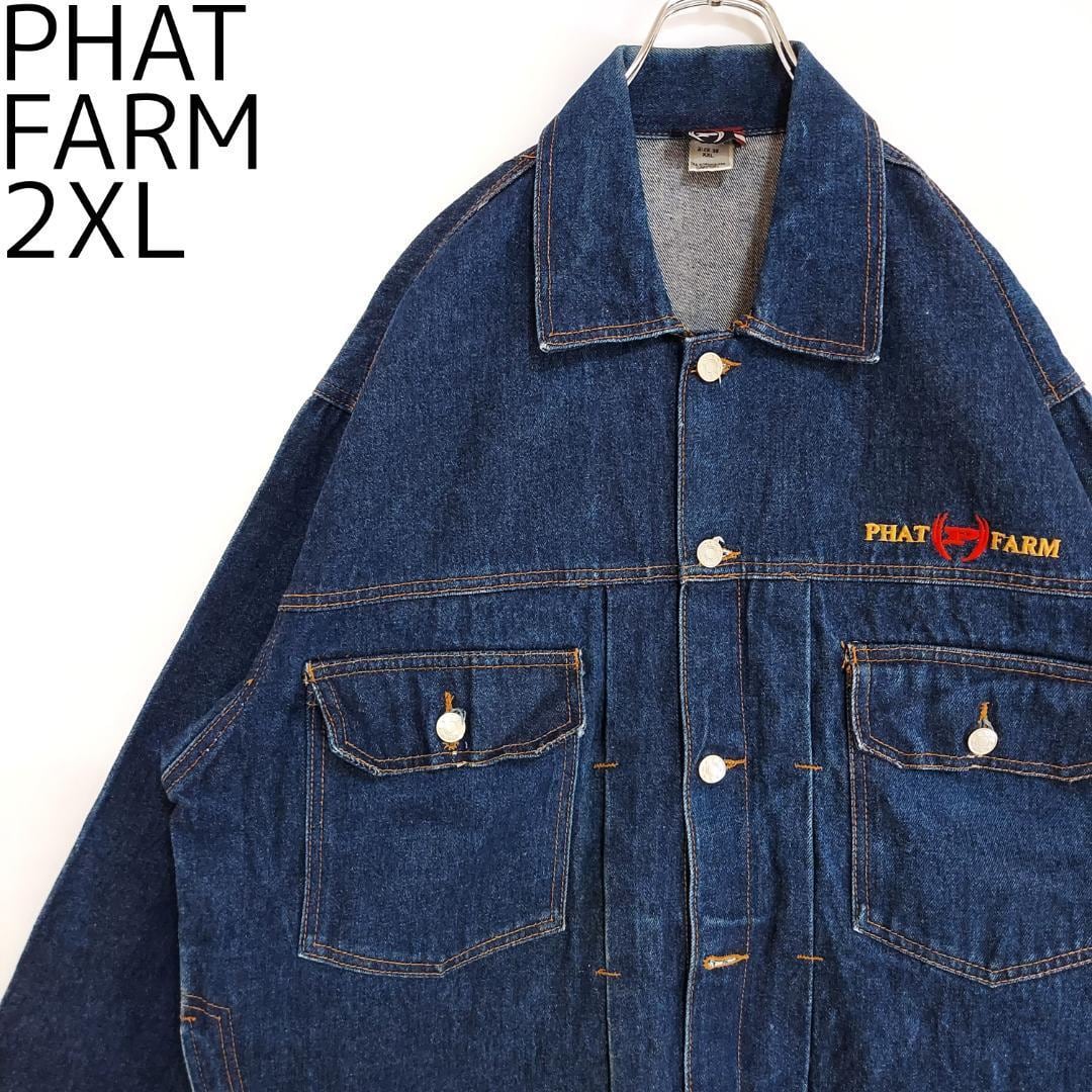 販売新品 90s PHAT FARM HIPHOP ブラックデニムジャケット 2XL