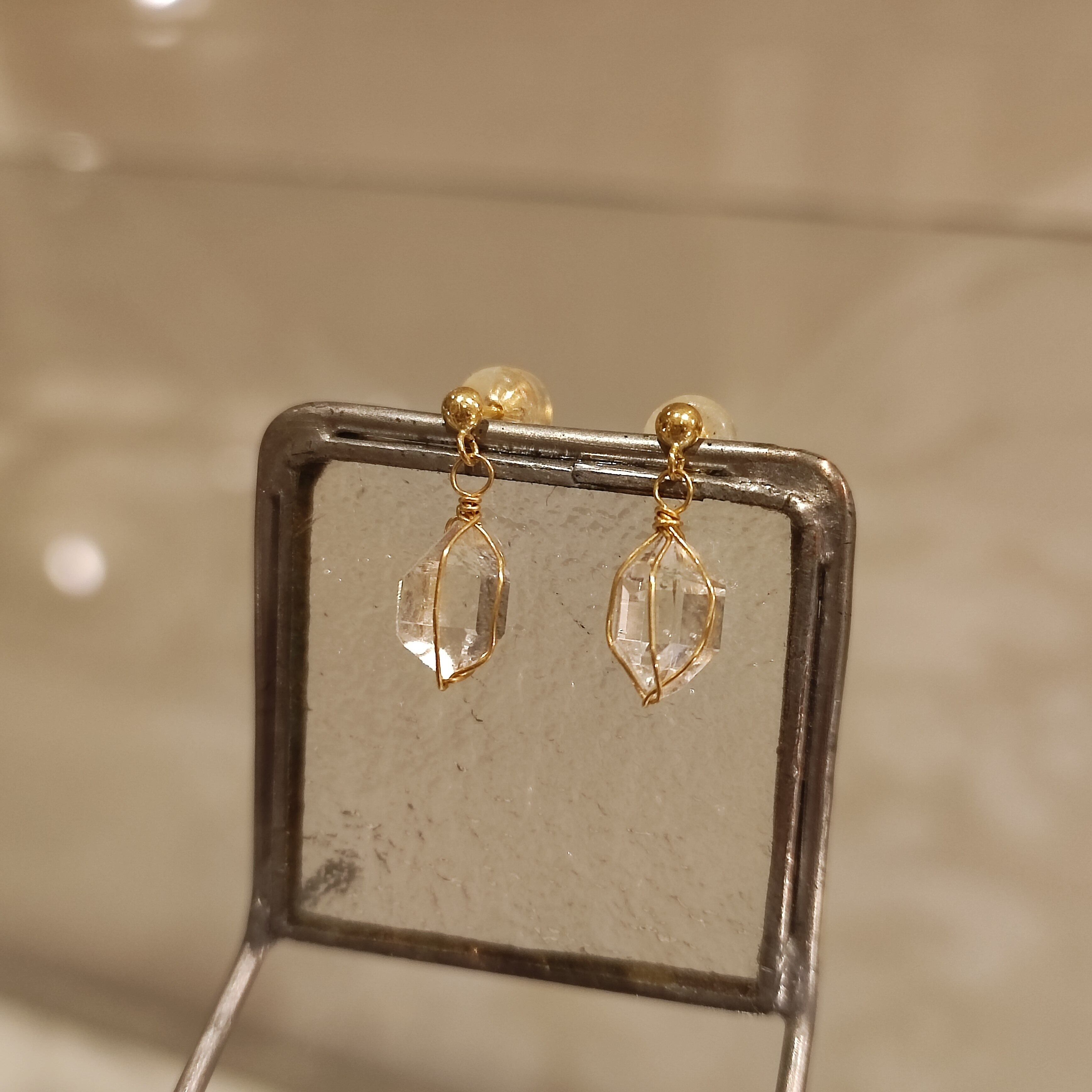 K18金ゴールドハーキマーダイヤモンドぶら下がりピアスA Gold earrings