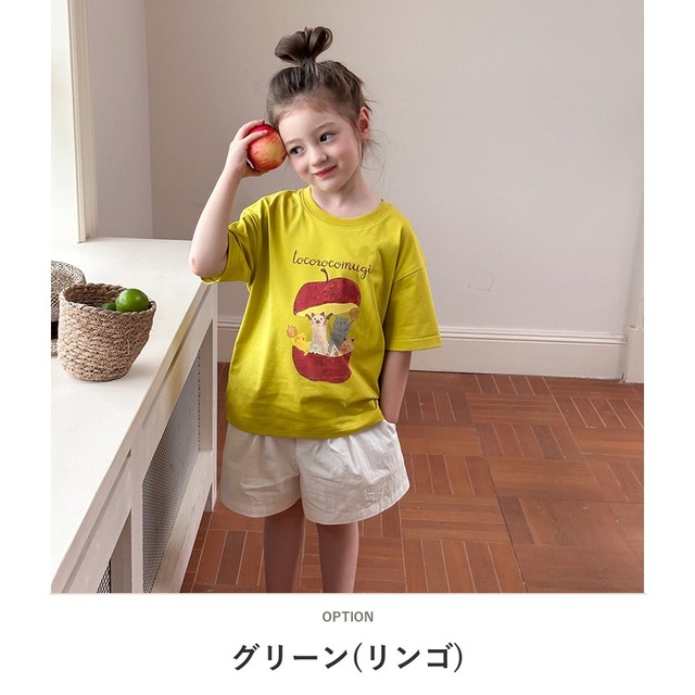 【KID】アニマルフルーツプリントクルーネック半袖Tシャツ - 3