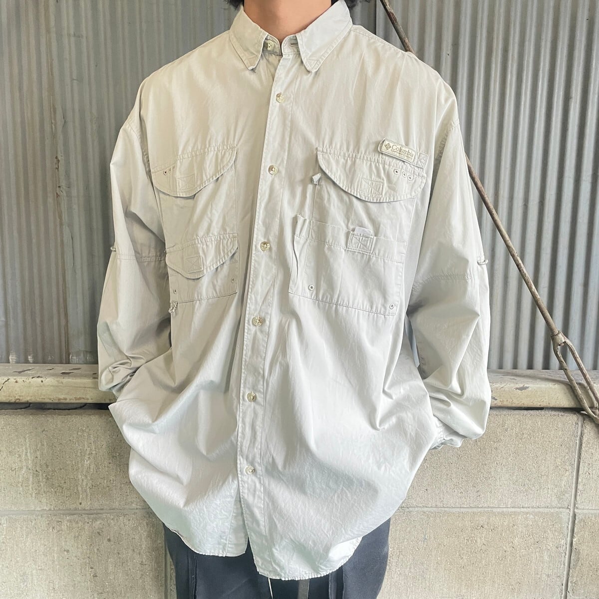 【レア☆】コロンビアPFG 長袖シャツ ワンポイントロゴ ベージュ XXL