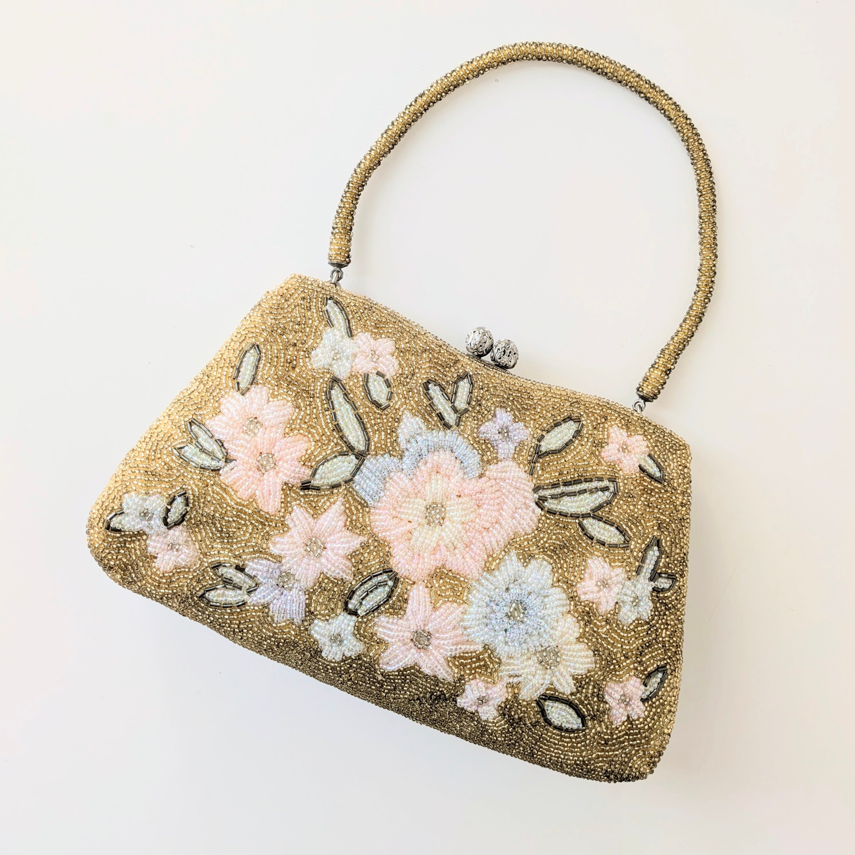 未使用　ビーズバッグ　レトロ　フォーマルバッグ　着物　ドレス（株）小川 Vintage】ビーズ刺繍バッグ Beaded Bag 青色 グラデーションカラー