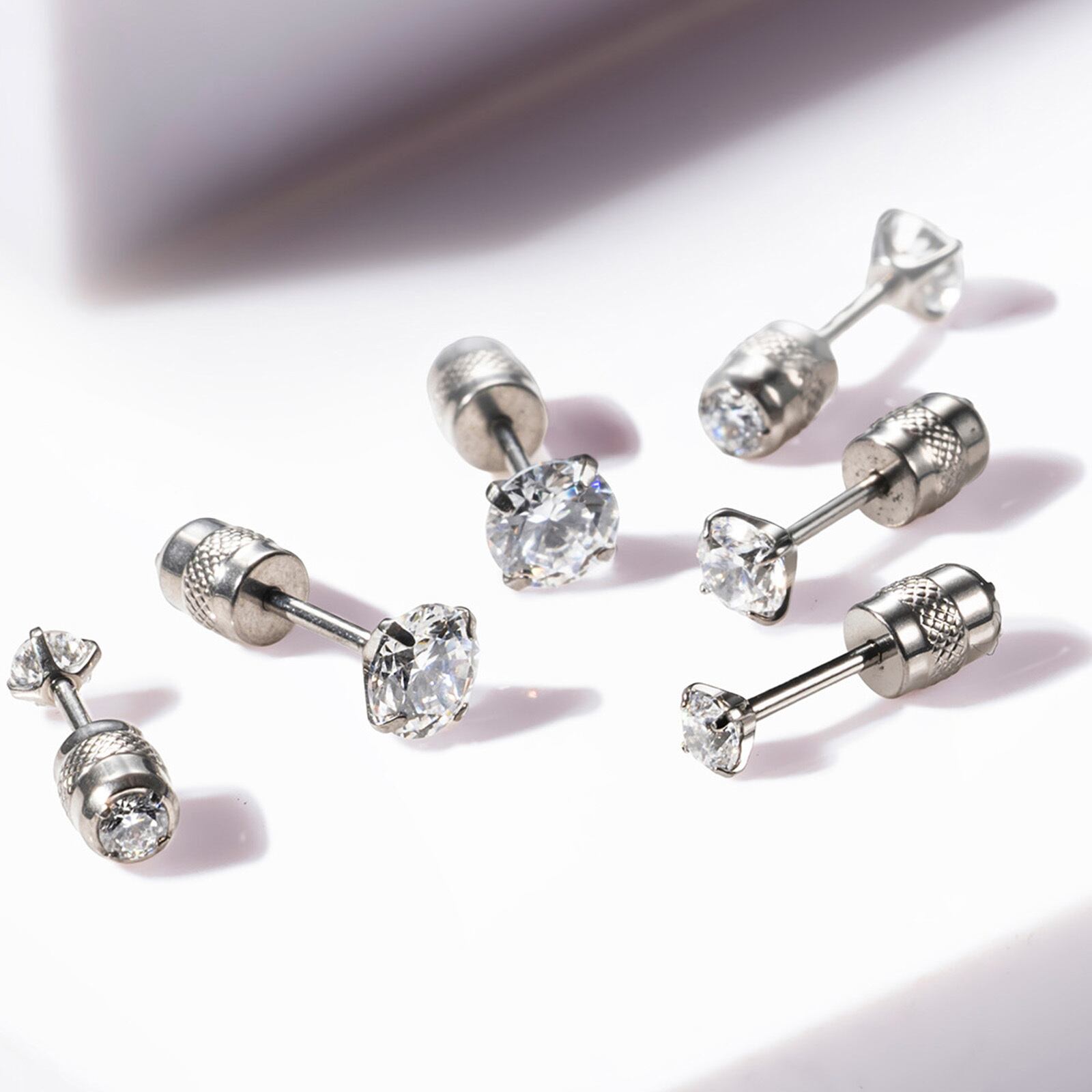 【Puente】Pierced Earrings titanium cubic zirconia silver TP001 /single