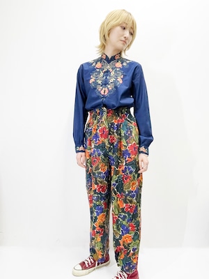 Vintage Floral Silk 3 Tuck Tapered Pants