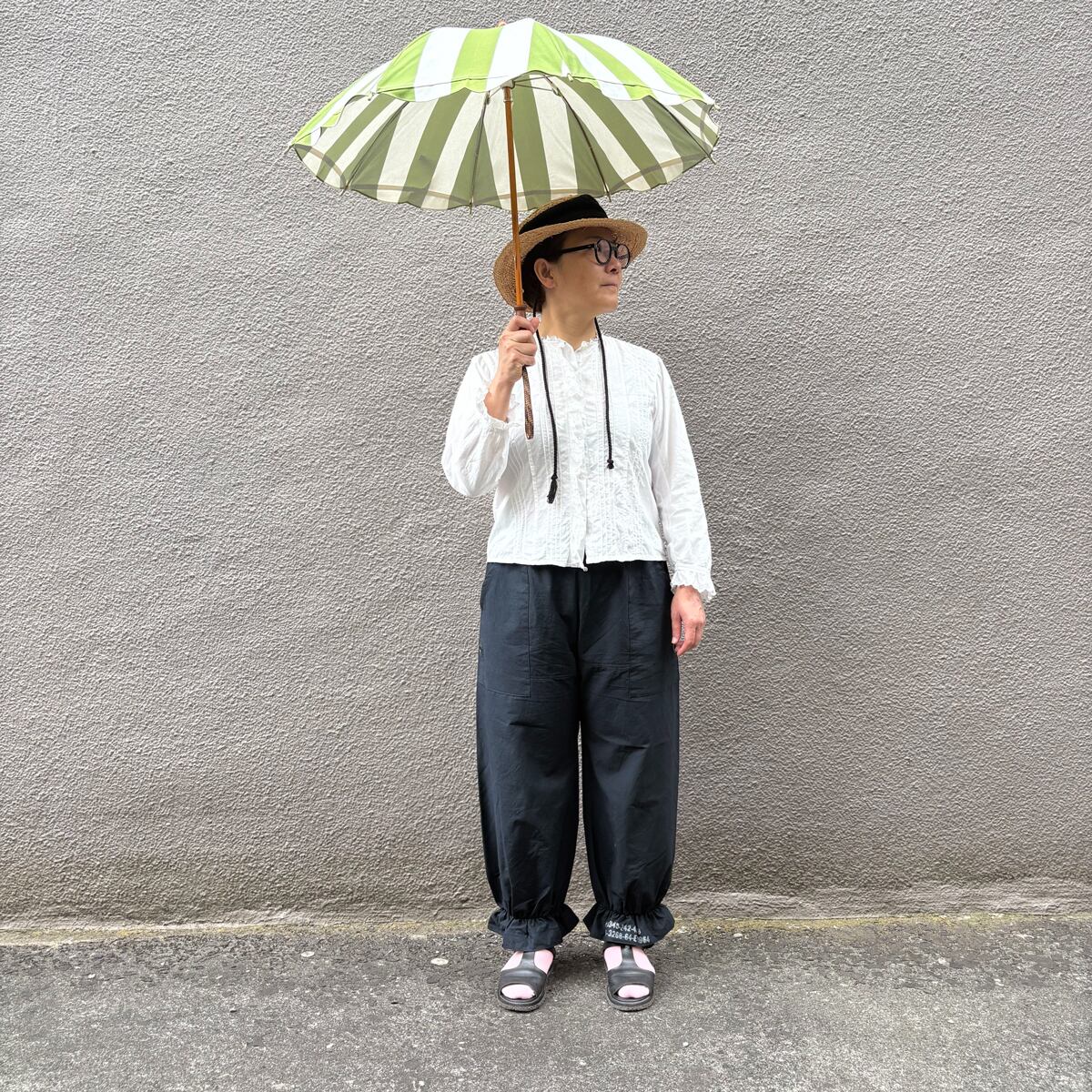 内田ミシン リネンパンツ ドロワーズ ビンテージの生地を使ったドロワーズ ネイビー | uchidamishin