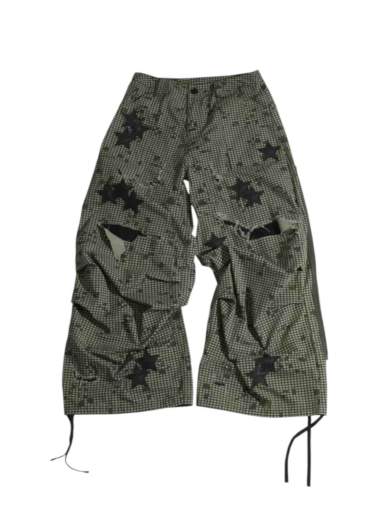 【SANSLAWS】Star Patch Distressed Zip Pants