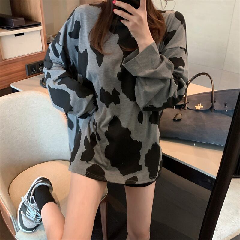 Tシャツ シャツ レディースルーズグレースプリングトップス ロング 春物 ブラックストロベリース17298240894