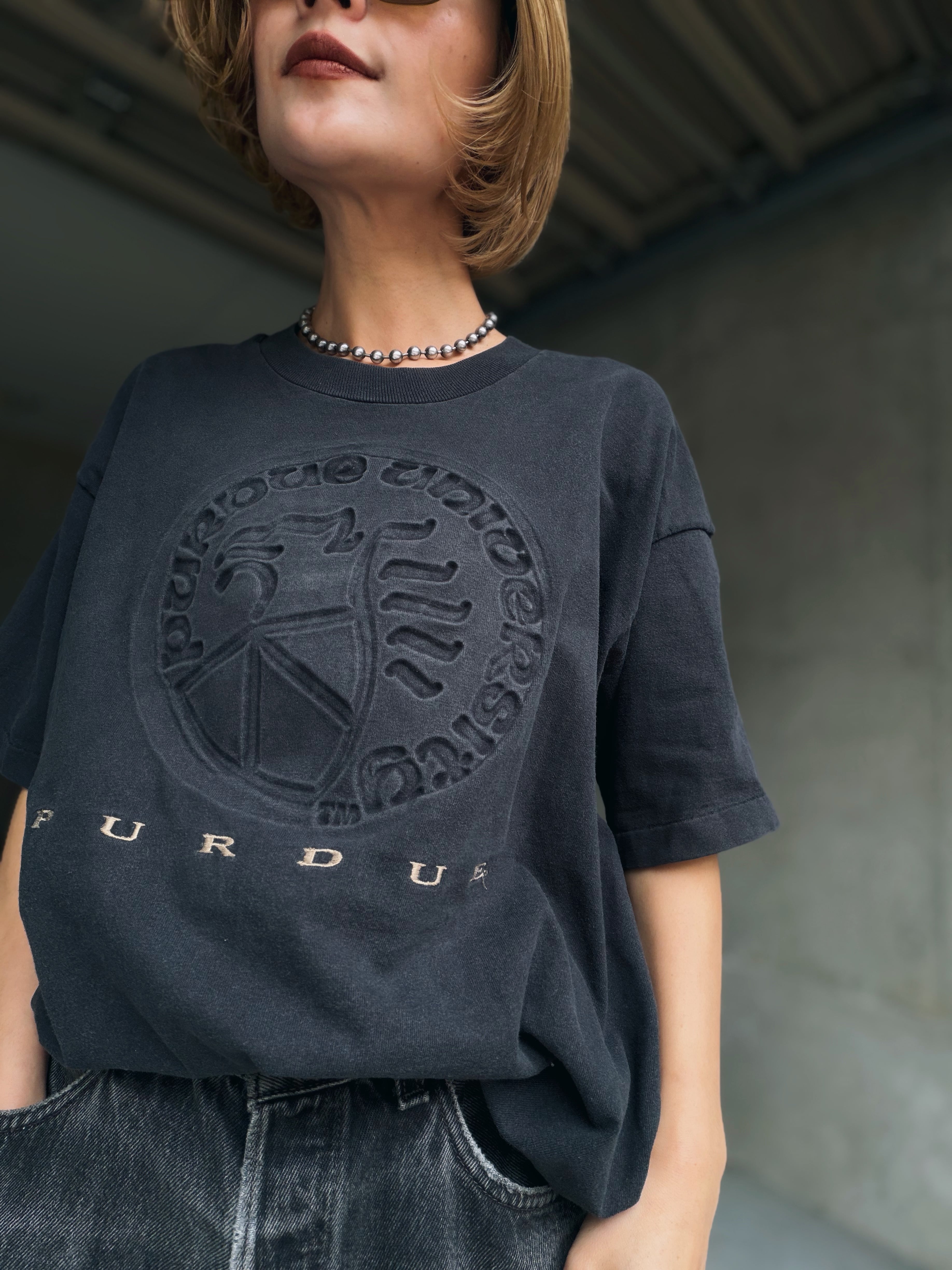 (CS2247)90‘s FRUIT OF THE LOOM embossed print T-shirt made in USA