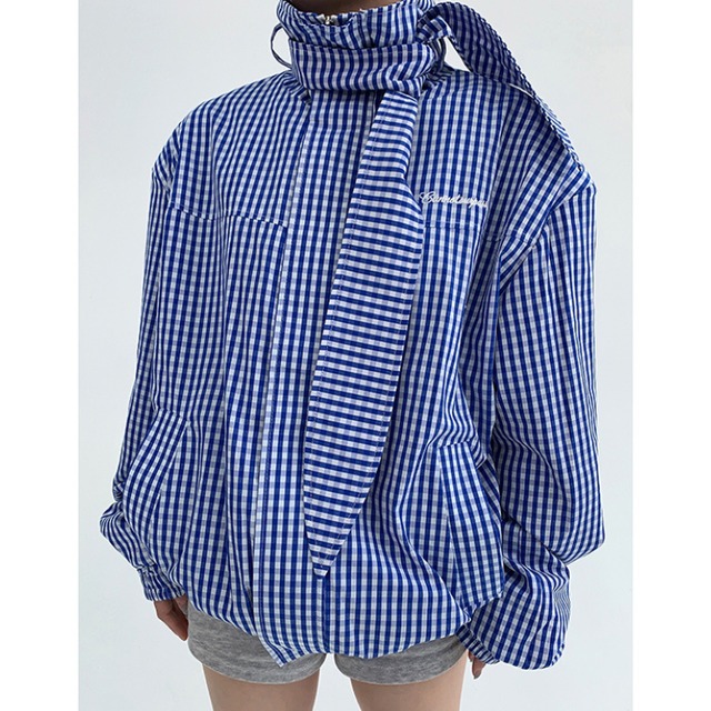 gingham check scarf jacket　ギンガムチェックスカーフジャケット　J1287