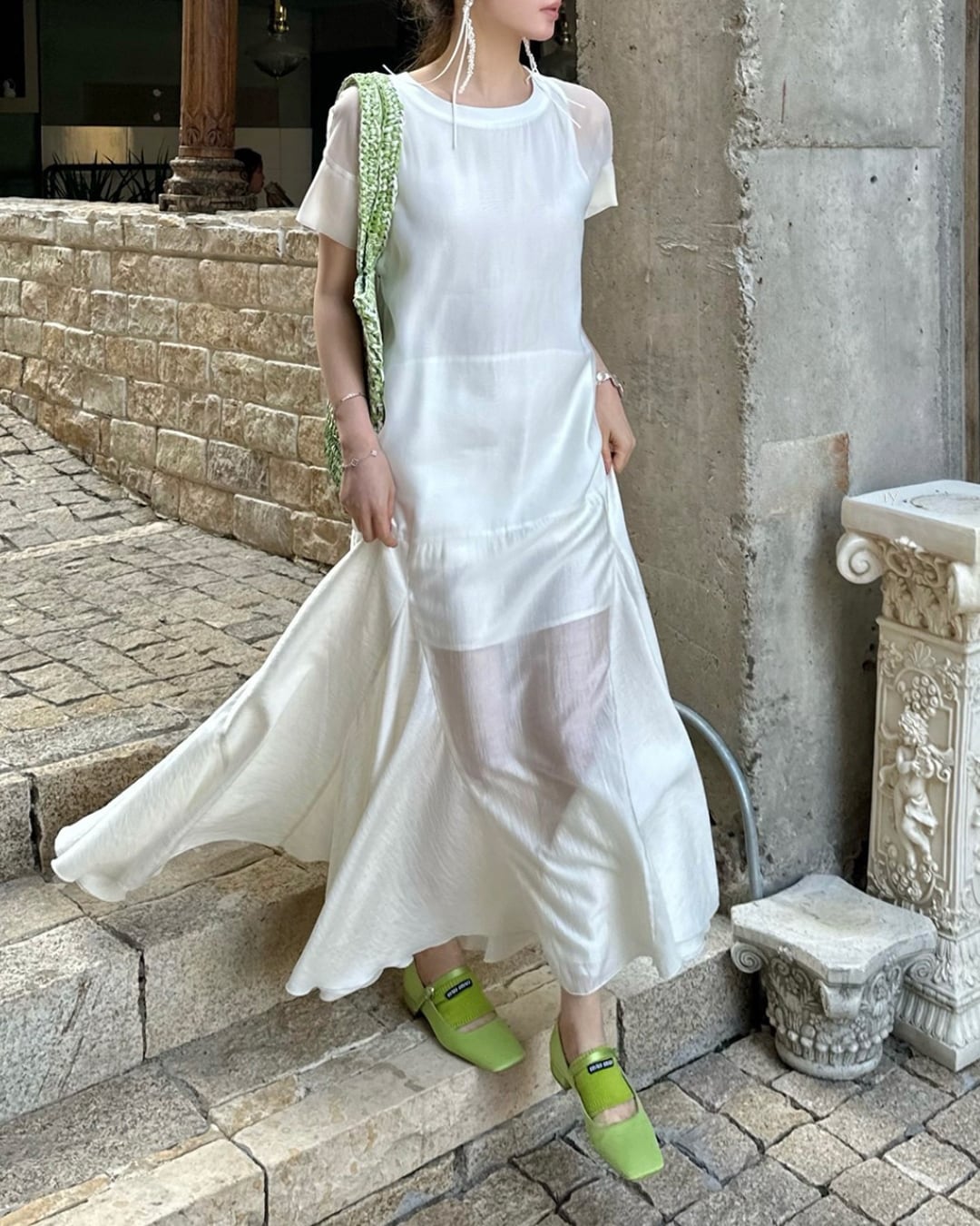 シアーフレアスリーブマキシワンピース S25450