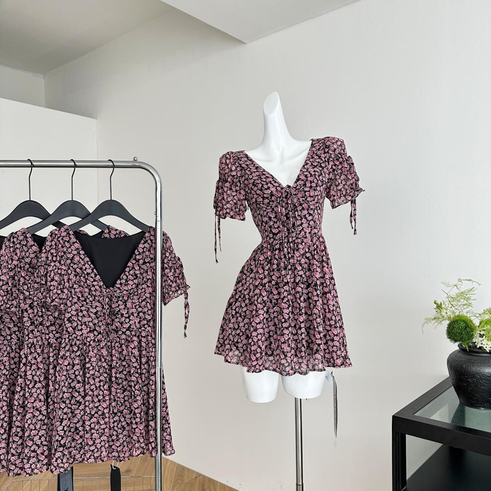 【dress】花柄パフスリーブワンピース M32010