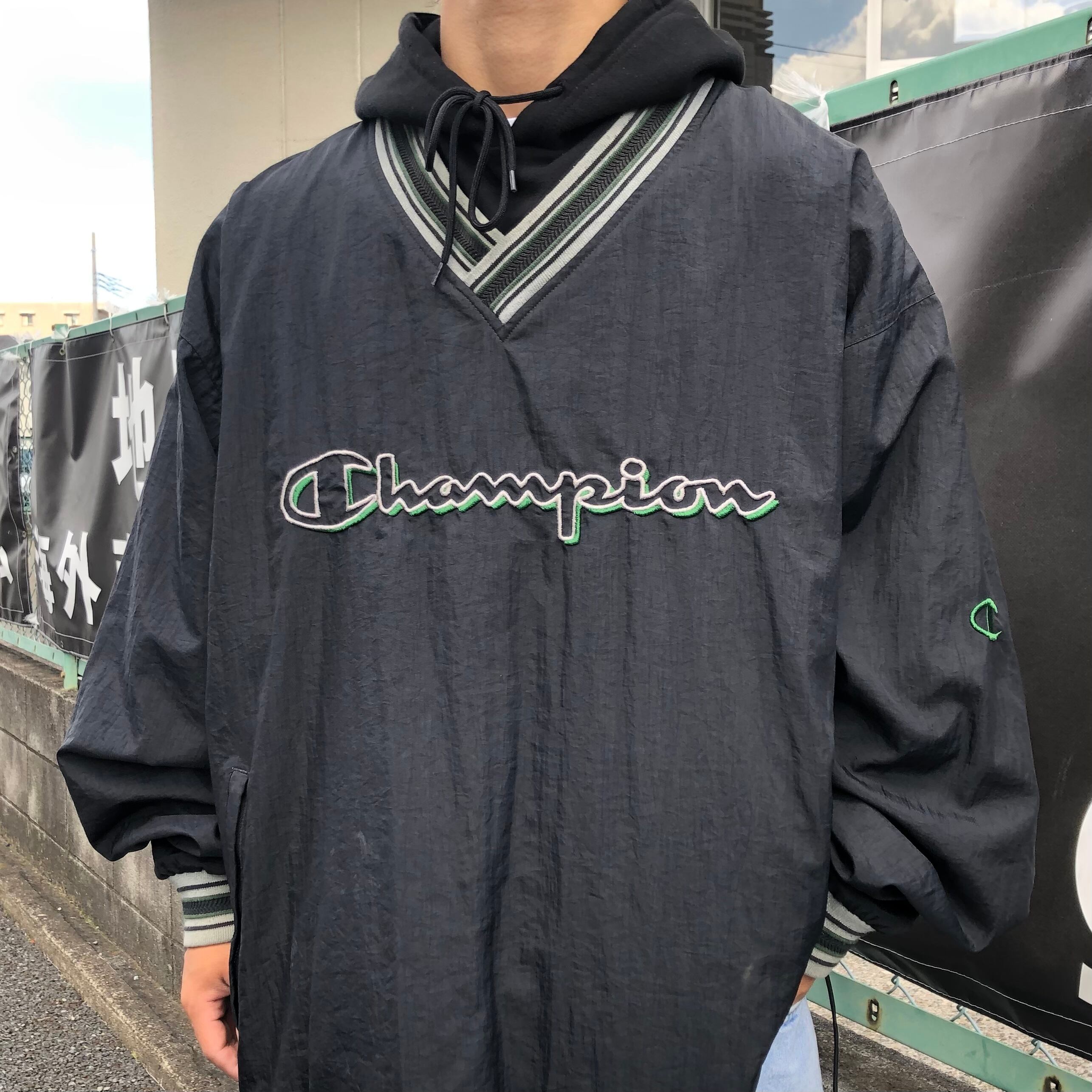 たしろ屋 メキシコ製90s○チャンピオン刺繍プルオーバーナイロン