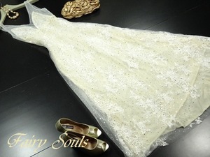 送料無料 未使用 発表会 舞台衣装 パーティ フォ－マル 刺繍 チュール重ね ワンピース ドレス M 9号 [OPN4143]