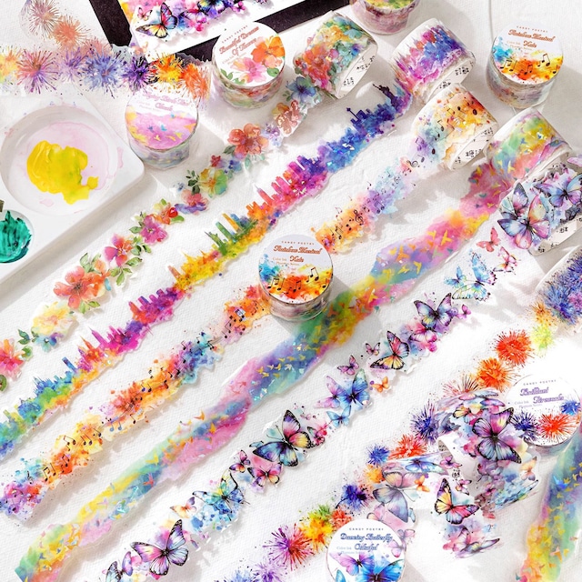 【マスキングテープ】コラージュ素材 手帳デコ 水彩風 PETテープ シェルライト加工 海外マステ｜Color Ink Phantom