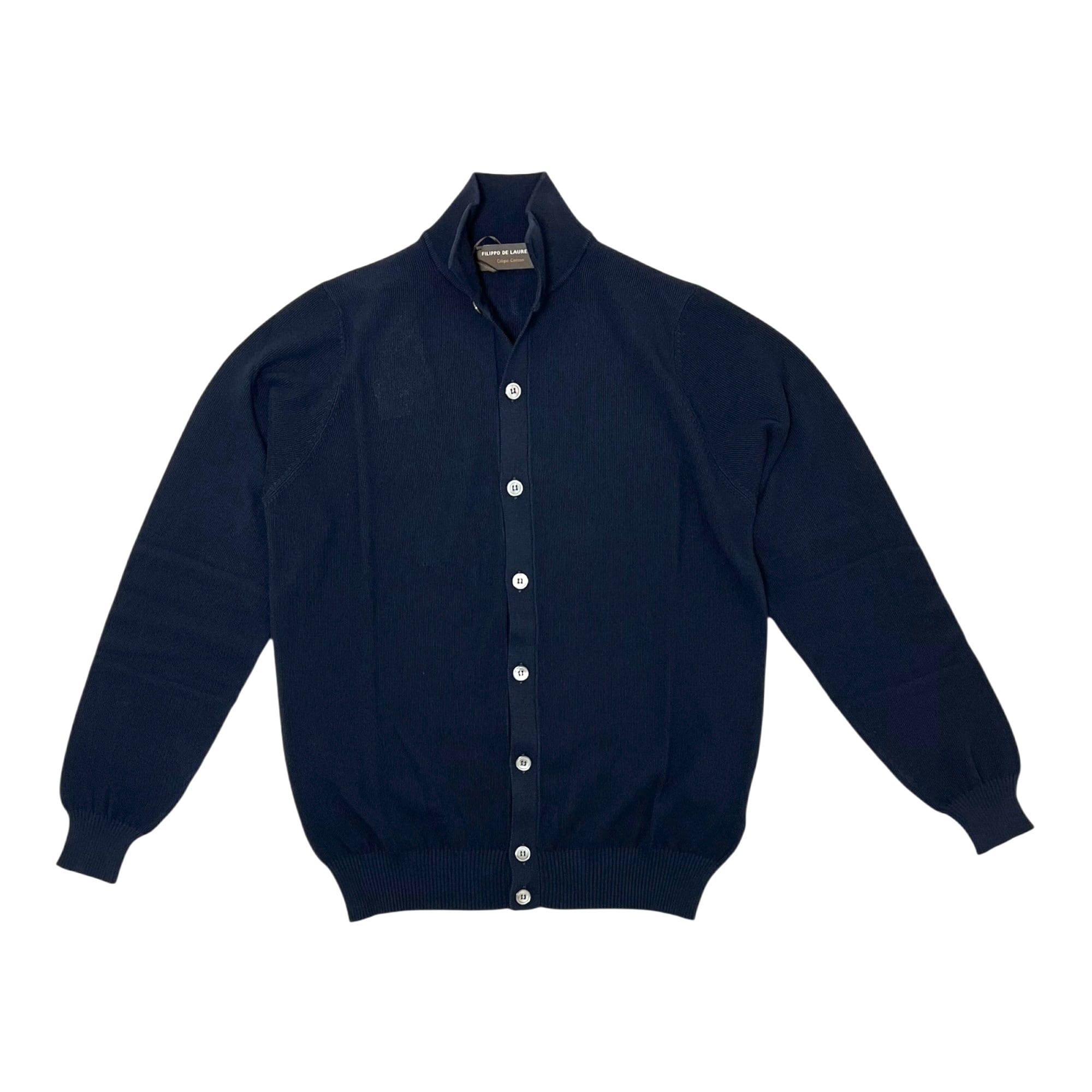 FILIPPO DE LAURENTIIS(フィリッポ デ ローレンティス)standing collar crepe cotton knit cardigan/NAVY(890)