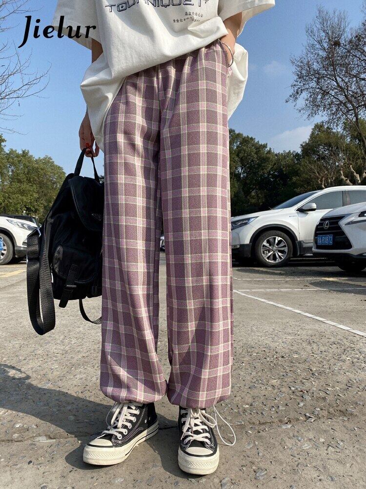 ズボン女性ピンクチェック柄レトロスタイルパンツ女の子ワイドレグストリートパンツs Xlサマー 夏物 服レディース Bae On Fleek ファッション インテリア 雑貨 ホビー