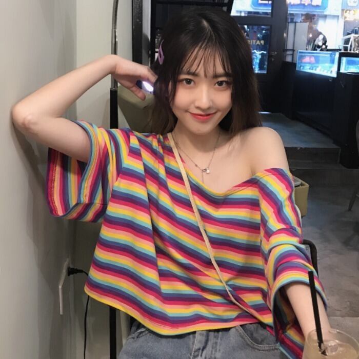 サマースタイルストラップレスTシャツ ストライプルーズカラー半袖スリーブ ショート ハーフスリーブ 大きめサイズ かわいい 夏物 ケッペル70053351251