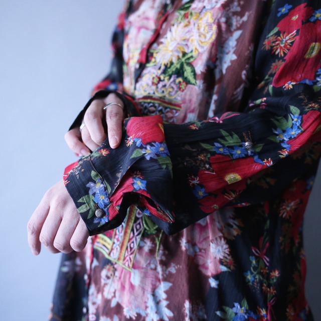 "刺繍" flower art pattern velours collar special shirt