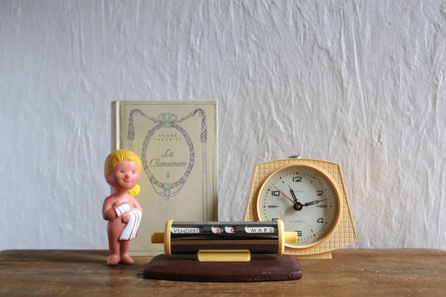 フランス アンティーク ヴィンテージ 万年卓上カレンダー クローム×ブラウン N-06480