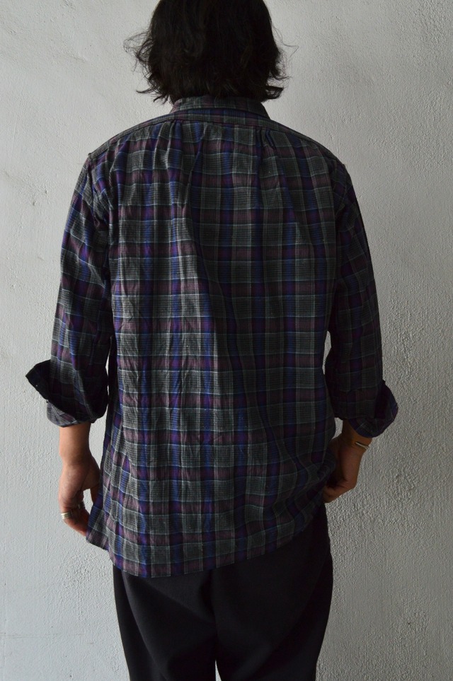 Euro Vintage 1960's-70's French Work Multi Color Nep Cotton Flannel Pullover Shirt PURPLE×CHARCOAL Check Patern ユーロビンテージ フレンチワーク ワークシャツ