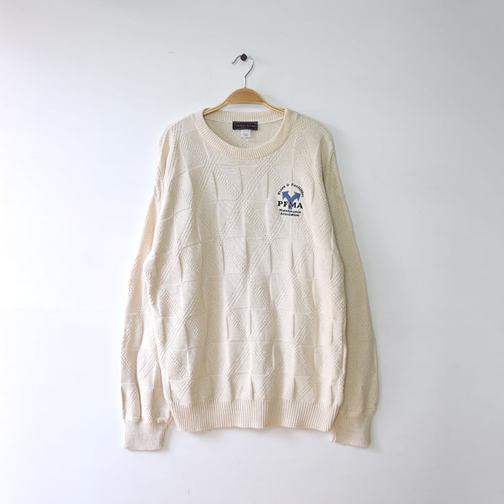 90S USA製 アンドリューロハン コットンニット PFMA 刺繍ロゴ セーター