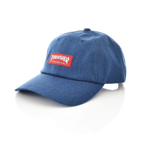 THRASHER (スラッシャー) ボックスロゴ 6パネル ローキャップ ネイビー 19TH-C01