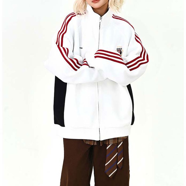 トラックラインエンブレムジップブルゾン 2col   R01488