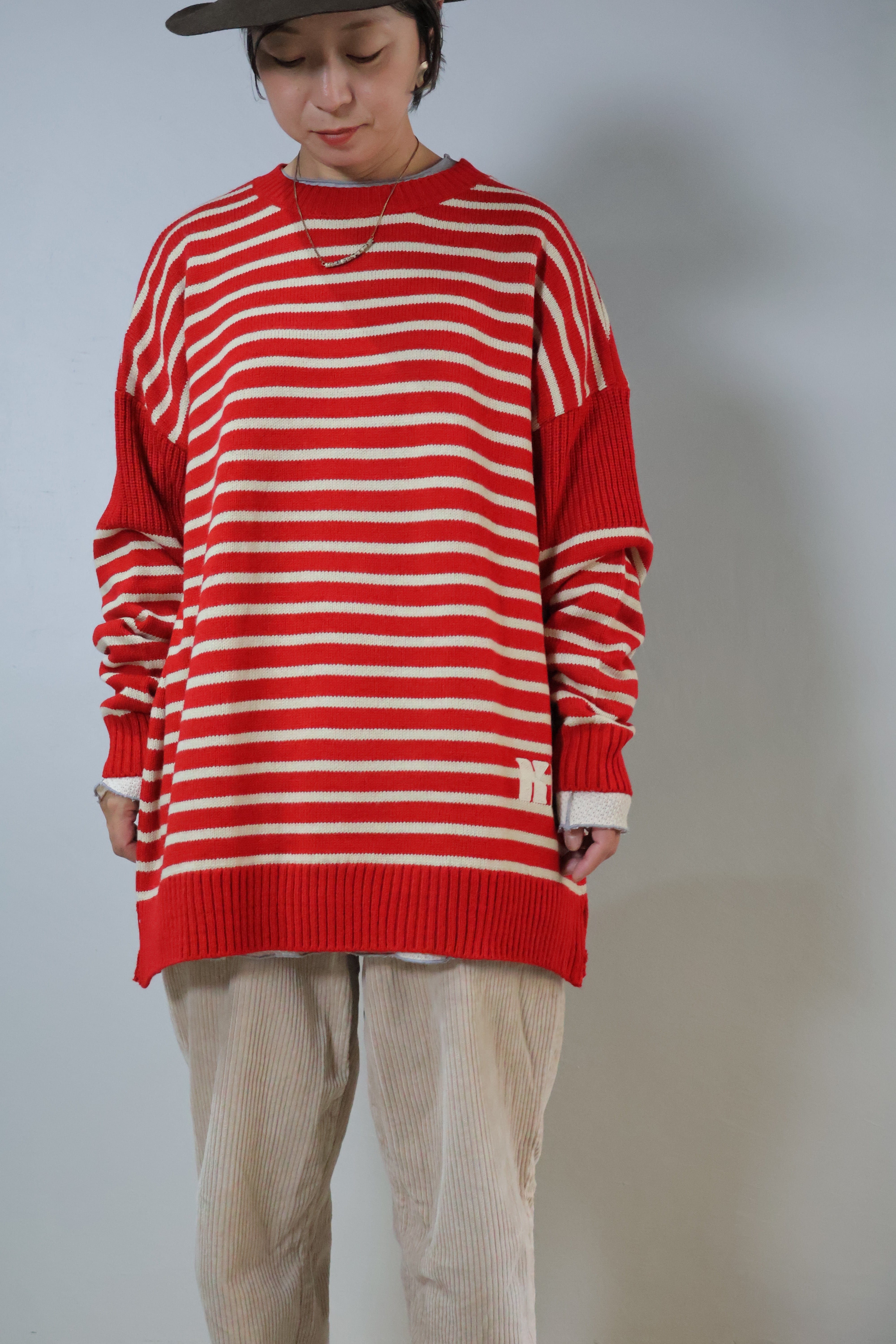 NEW!アクリルバルキーニットボーダーBIG【12509-342-30 RED × NATURAL 13】2025AW