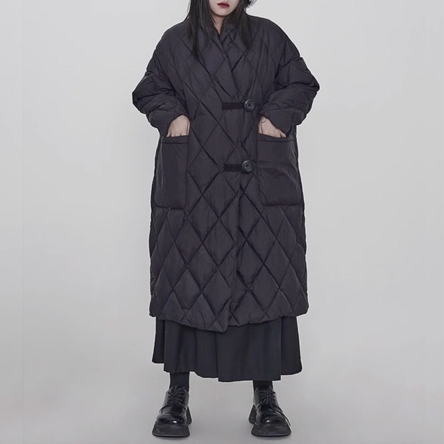 Diamond quilt long coat C0677