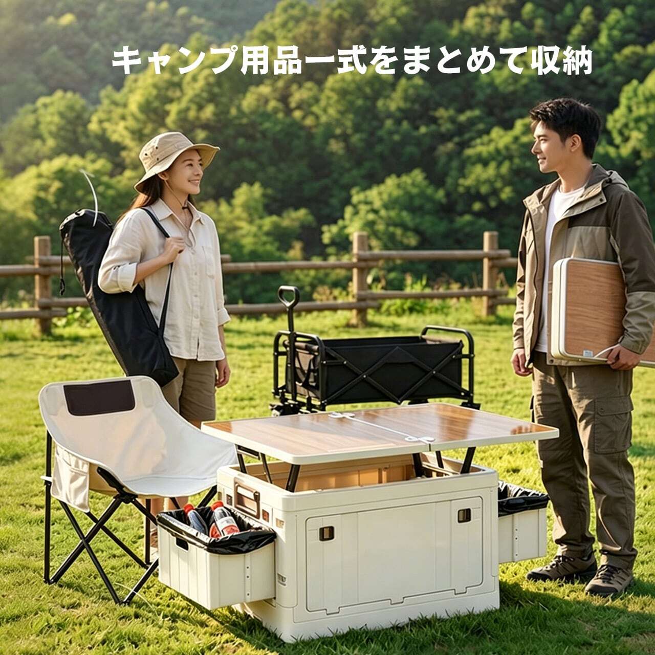 HY 580 . キャリー付き折りたたみキャンプ収納ボックス アウトドア収納