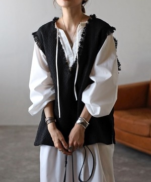 ツイードフリンジディープVベスト【t-10747】.