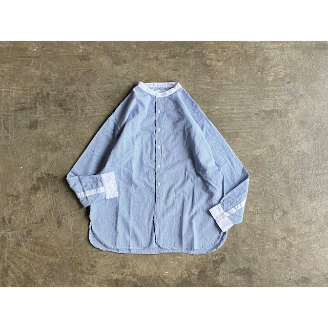 ARMEN(アーメン) Seersuker Stripe Utility Banded Collar Long Shirt