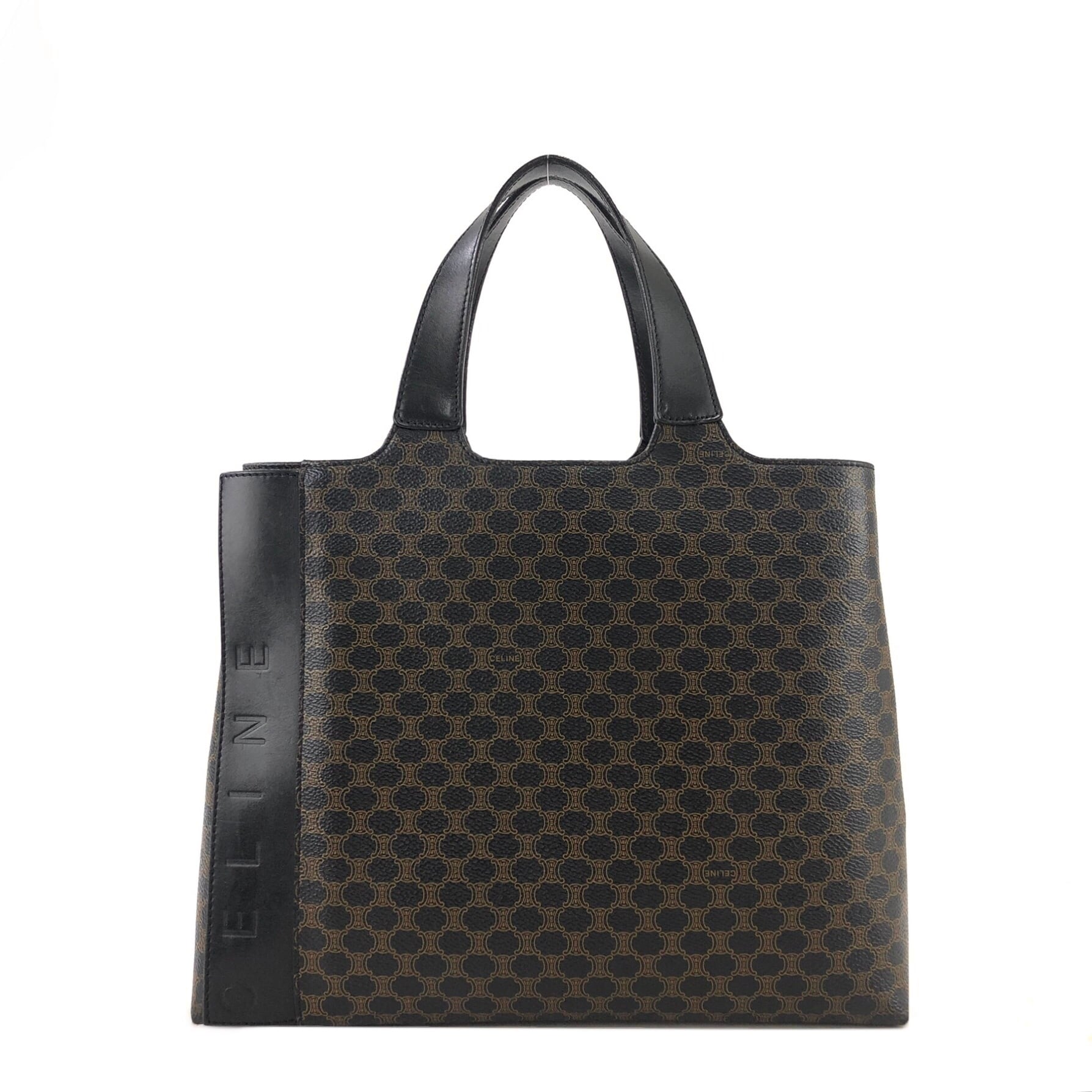 CELINE セリーヌ マカダム ブランドロゴ レザー ハンドバッグ ブラック