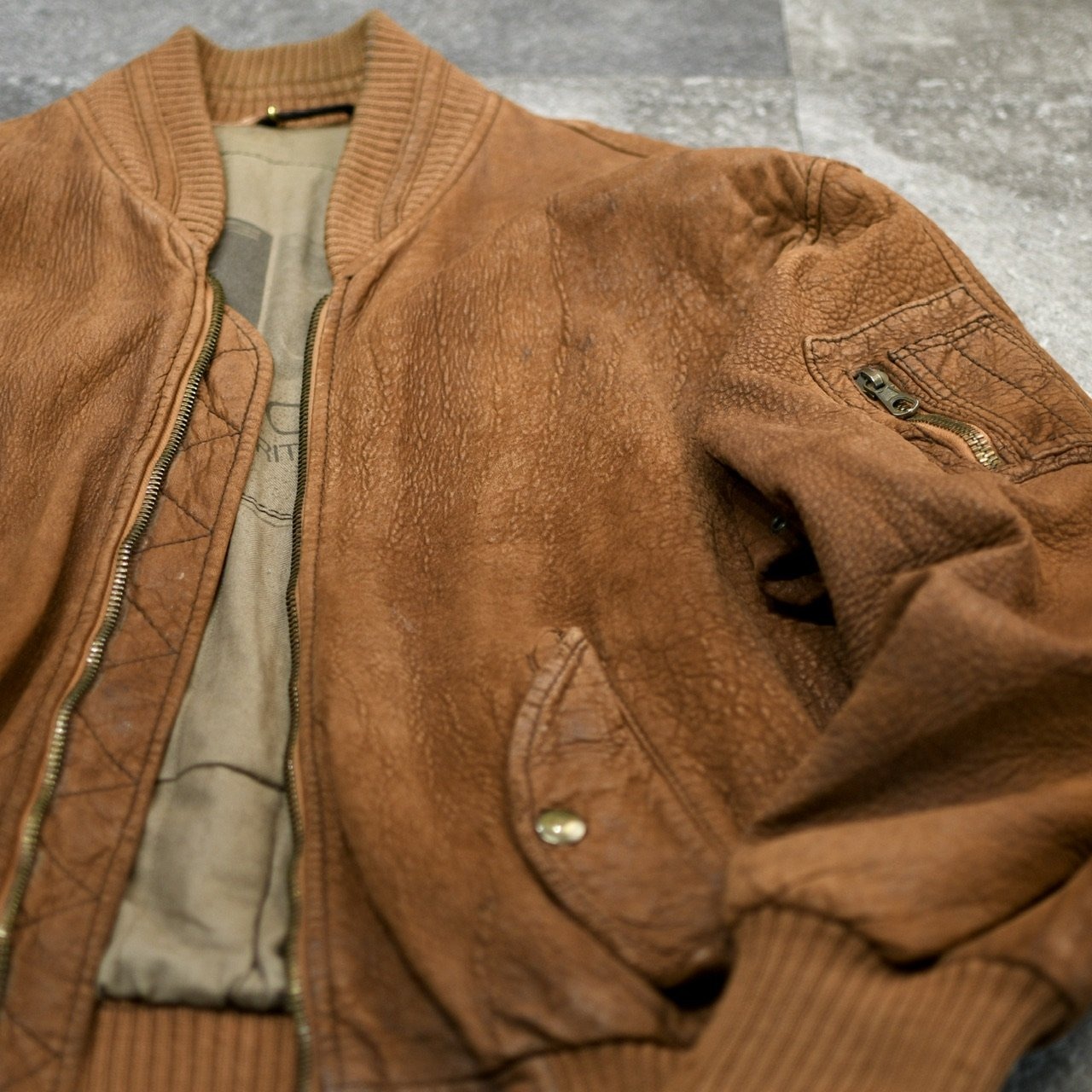 brown leather flight jacket