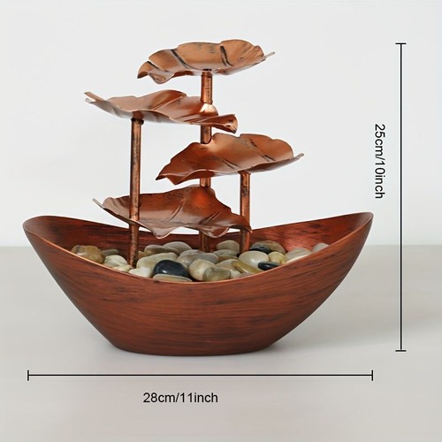 デスクトップ噴水装飾品 ゴールデン テーブルトップ噴水 室内家庭用装飾 LED噴水ライト デスクトップライト装飾 ヴィンテージアイアンリーフクラフト リビングルーム オフィス装飾 ホリデーギフト セイルボート形状  USB電源