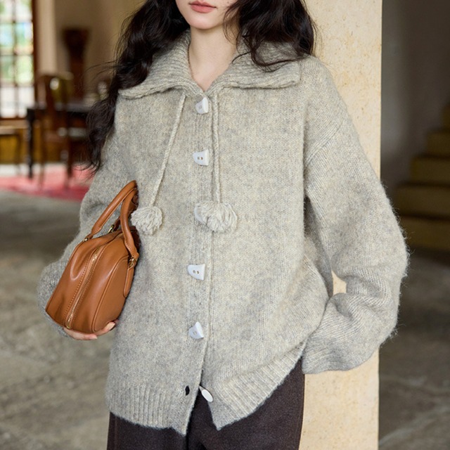 polo collar knit cardigan