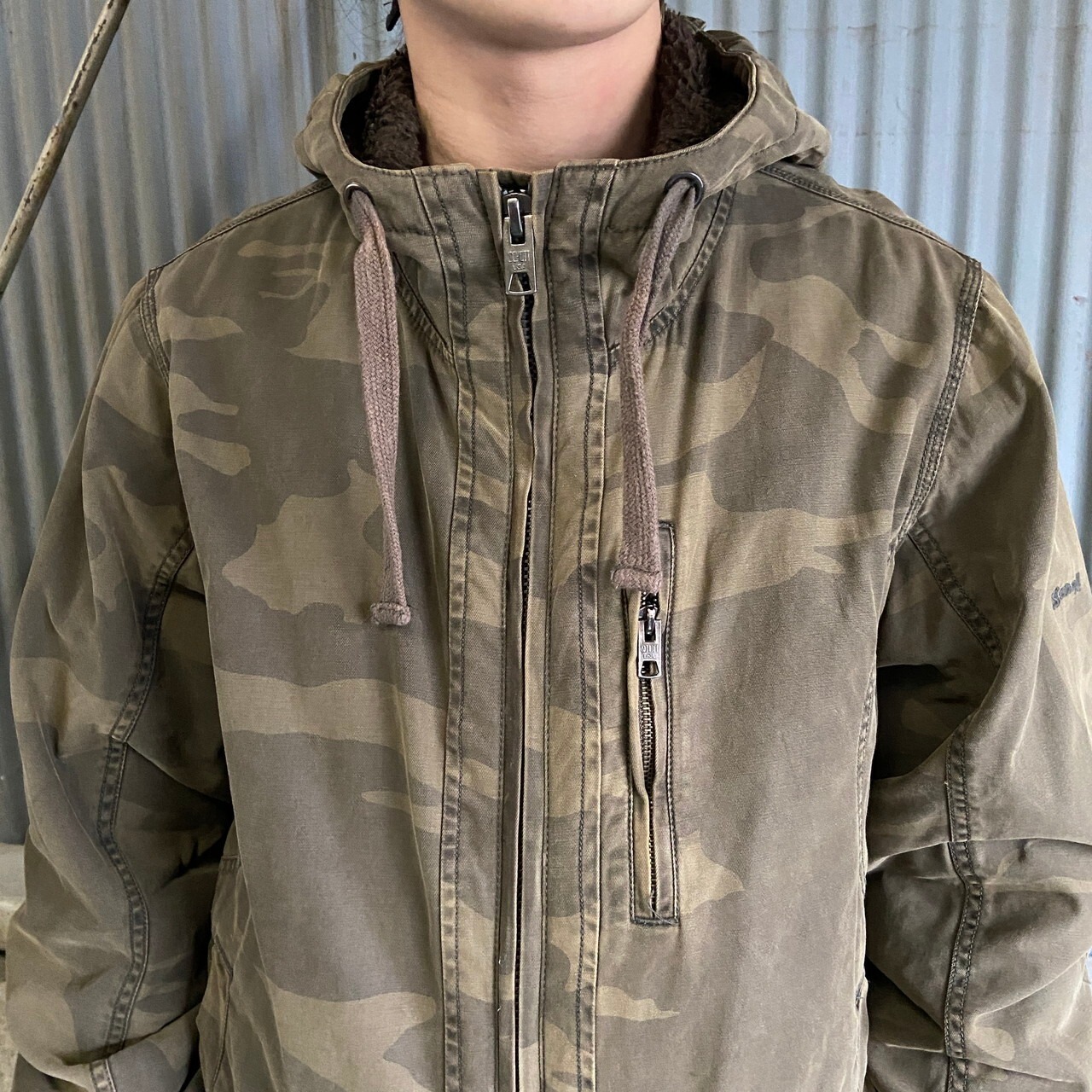 Schott ショット カモフラ柄 ハイネック コットンボアパーカー メンズM 