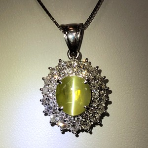 ✨一粒✨3.28ct❣️クリソベリルキャッツアイ！ダイヤ Pt900 ペンダント