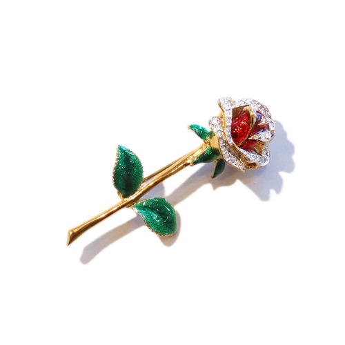 Vintage rose rhinestone enamel brooch