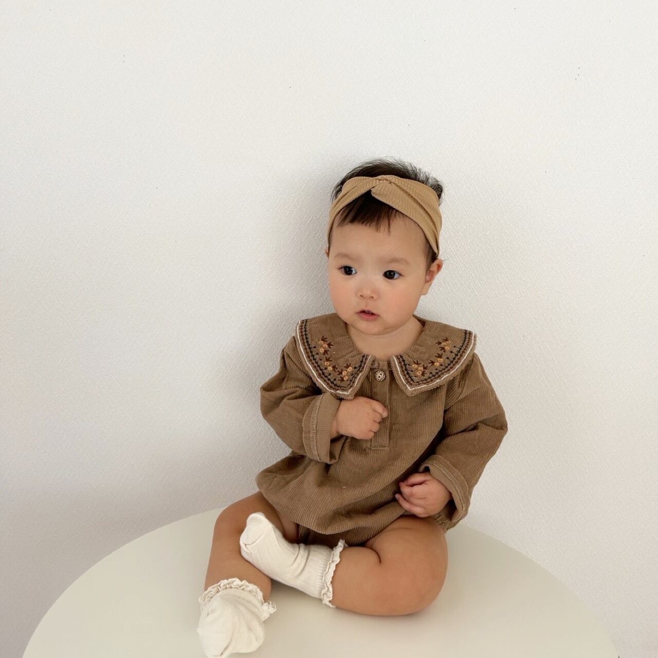 即納】襟刺繍のコーデュロイロンパース TAMSmuu ZARA kids コーデュロイ ロンパース 可愛い